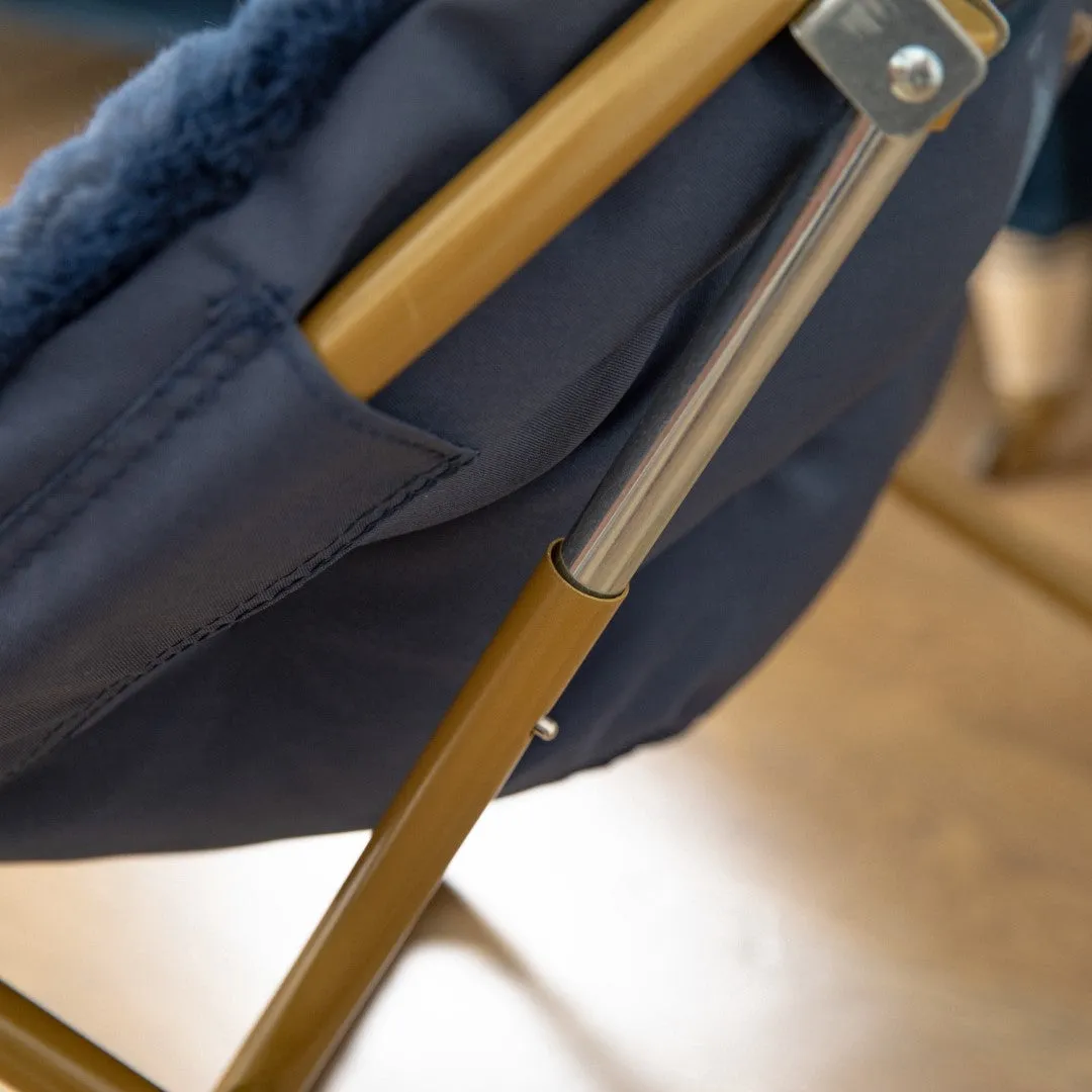 23" Kids Cozy Mini Folding Saucer Chair, Faux Fur Moon Chair for Toddlers and Bedroom, Navy/Soft Gold