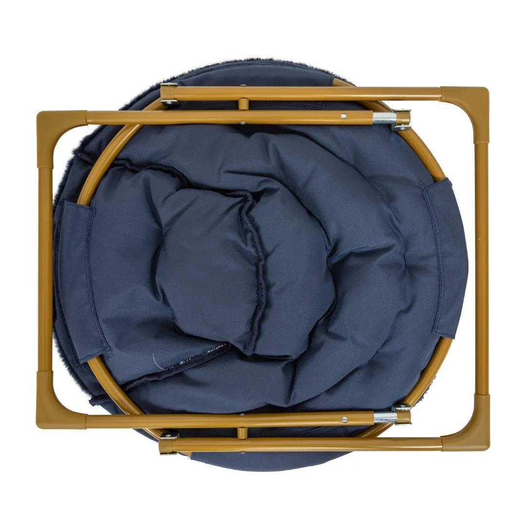 23" Kids Cozy Mini Folding Saucer Chair, Faux Fur Moon Chair for Toddlers and Bedroom, Navy/Soft Gold