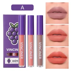 3 Fruits Lip Glaze Set Matte Finish Nonstick Cup
