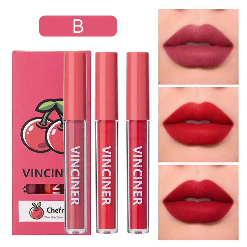 3 Fruits Lip Glaze Set Matte Finish Nonstick Cup