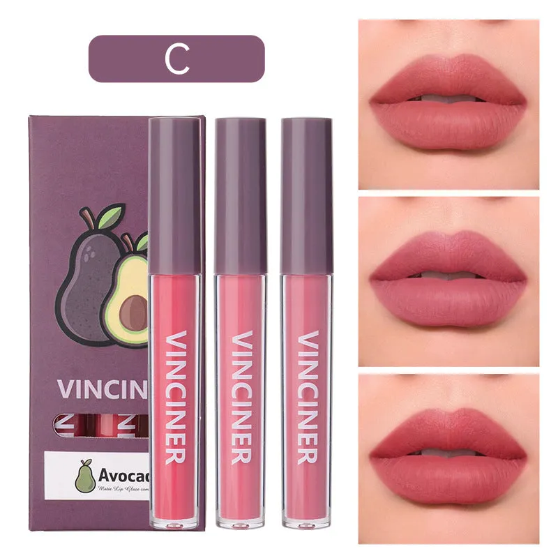 3 Fruits Lip Glaze Set Matte Finish Nonstick Cup