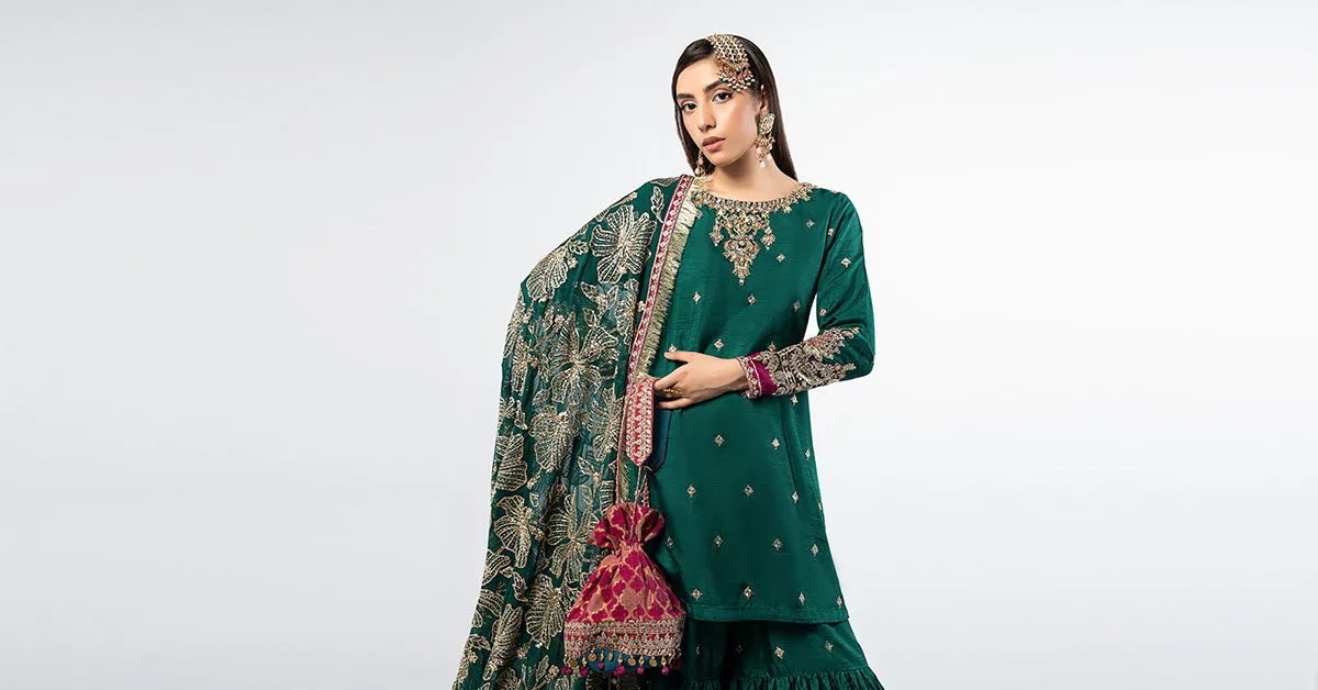3 Piece Embroidered Raw Silk Suit | SF-W24-06
