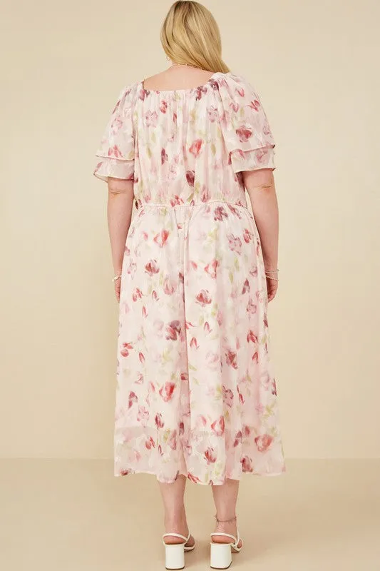 8063 Plus Floral Layered Sleeve Dress Blush