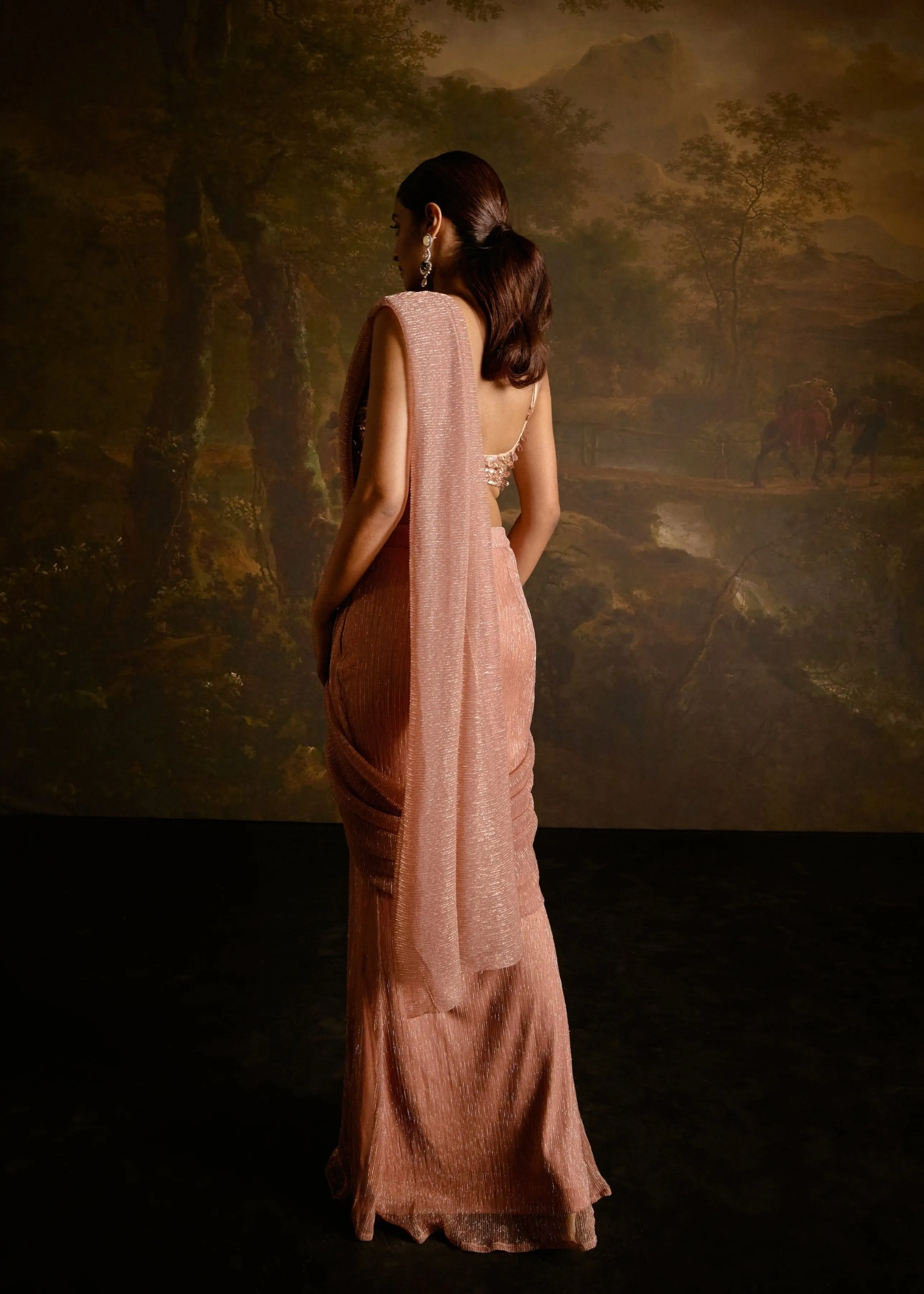 Aazina Blush Pink Pre-Stitched Saree