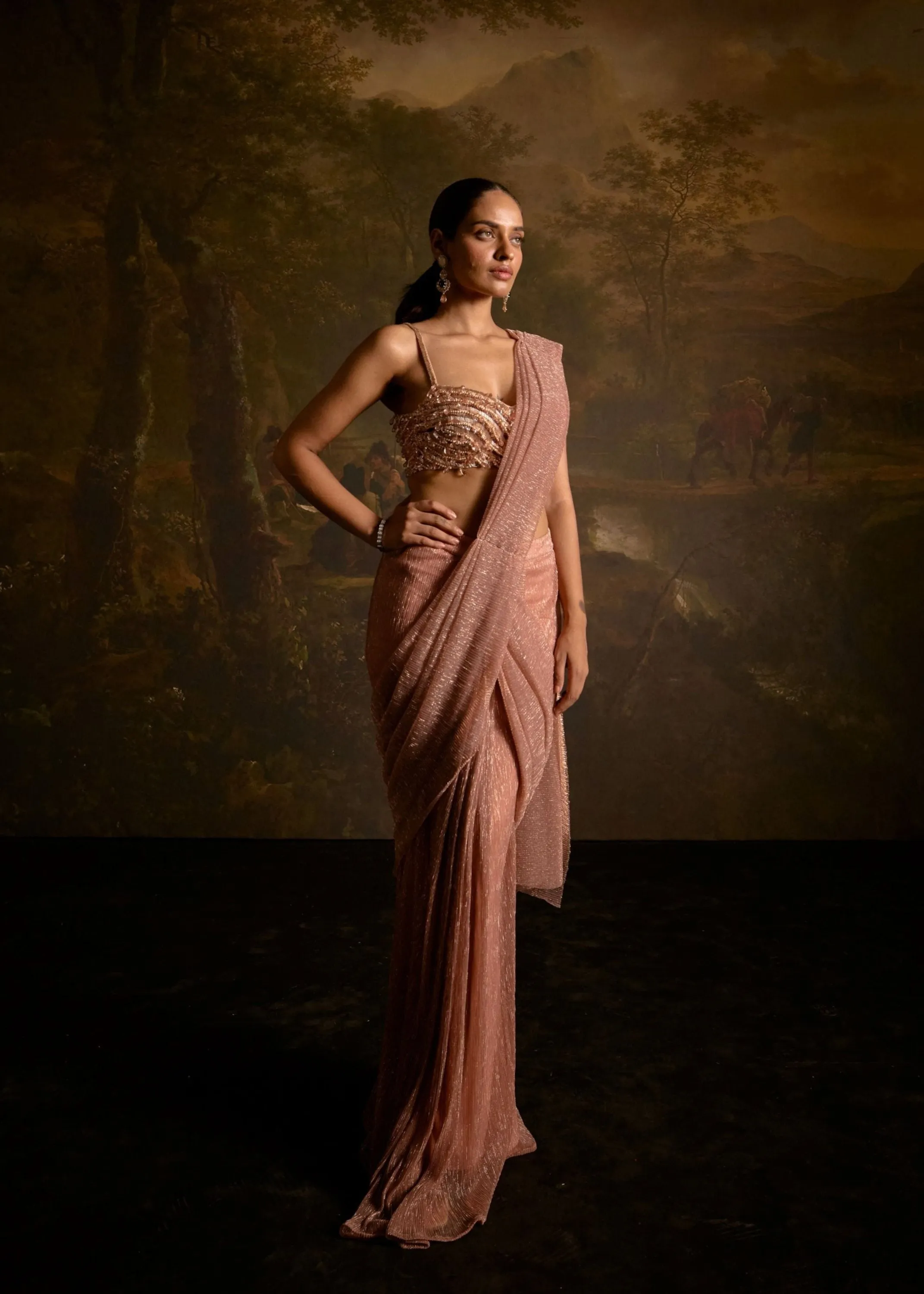 Aazina Blush Pink Pre-Stitched Saree