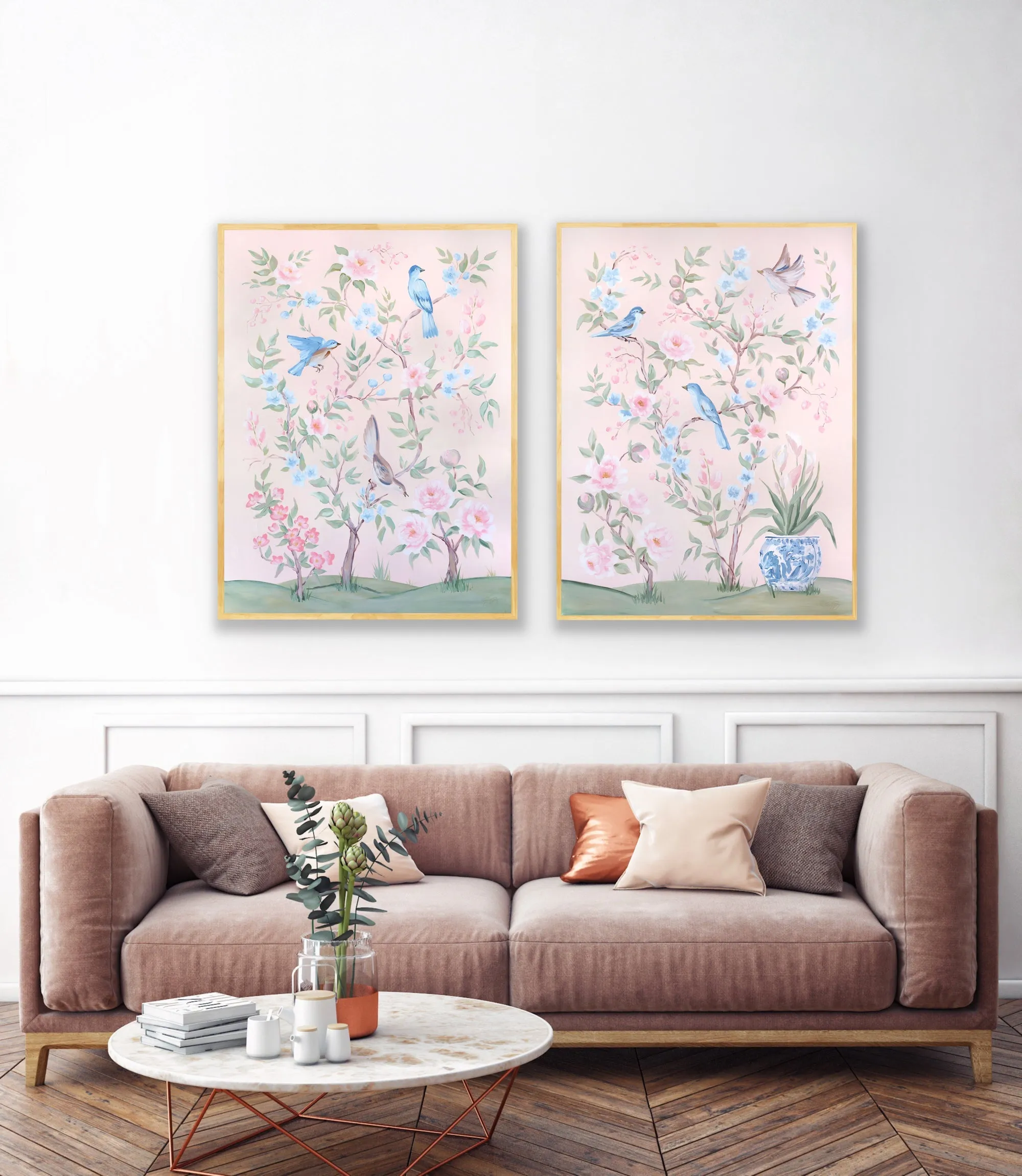Blush Chinoiserie No. 2, a fine art print on canvas