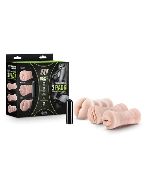 Blush M For Men Self Lubricating Vibrating Stroker Sleeve Kit - Pack Of 3