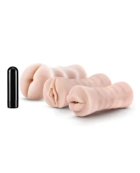 Blush M For Men Self Lubricating Vibrating Stroker Sleeve Kit - Pack Of 3