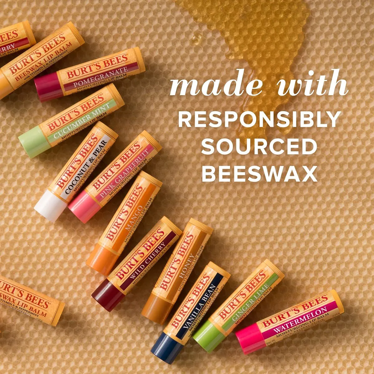 Burt'S Bees Lip Balm Stocking Stuffer, Moisturizing Lip Care Holiday Gift, 100% Natural, Original Beeswax, Strawberry, Coconut & Pear, Vanilla Bean with Beeswax & Fruit Extracts, Multipack (4 Pack)