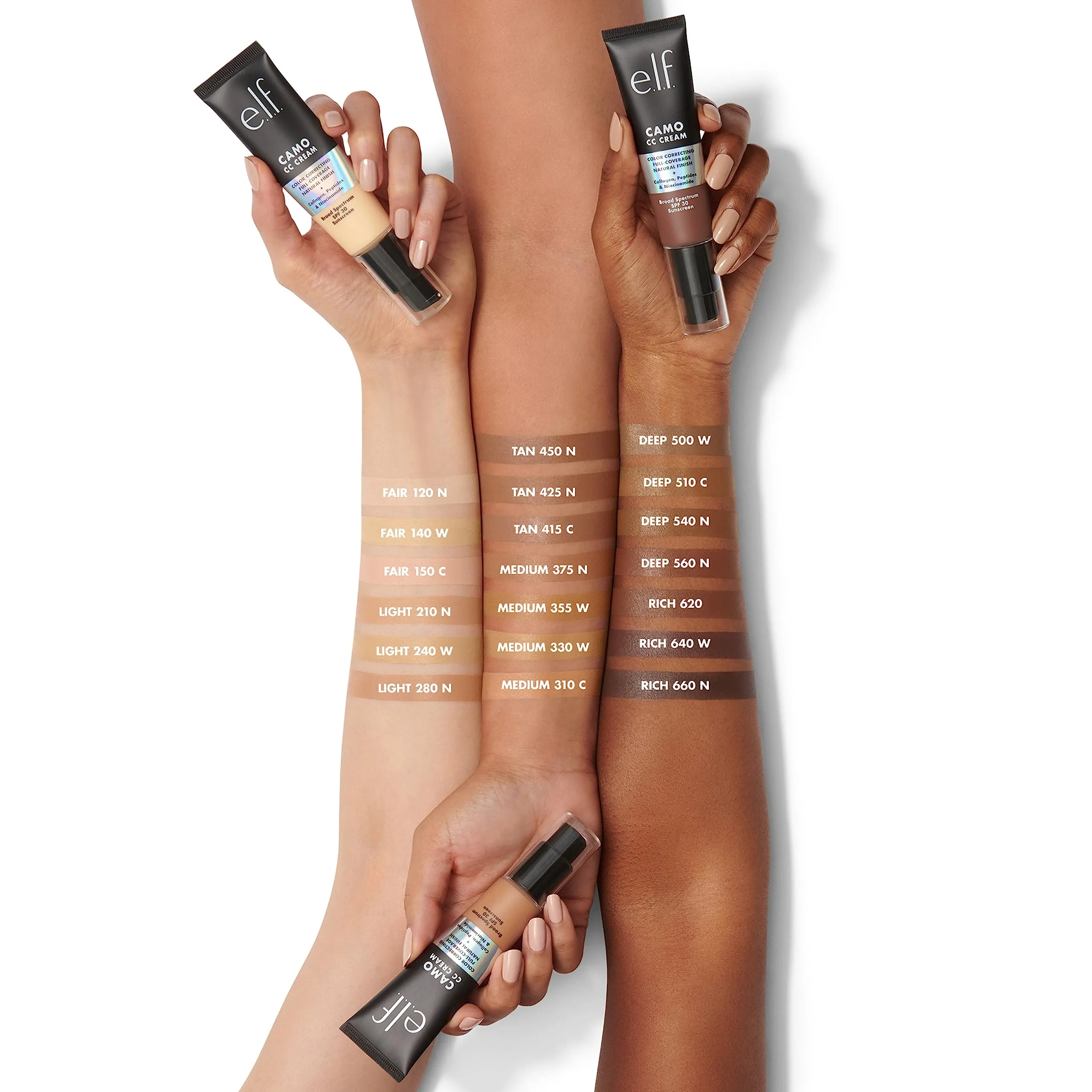 e.l.f. Camo CC Cream, Color Correcting Medium-To-Full Coverage Foundation with SPF 30, Rich 620 W, 1.05 Oz (30g)