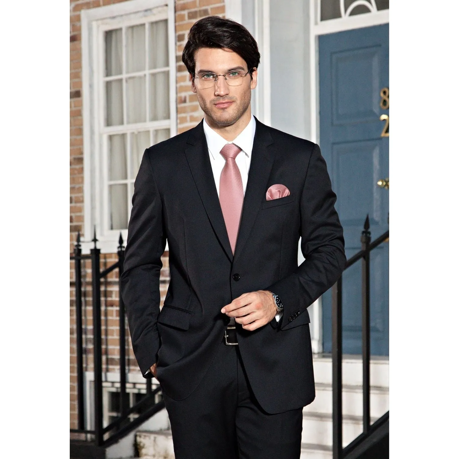 Houndstooth Tie Handkerchief Set - A-22 BLUSH PINK