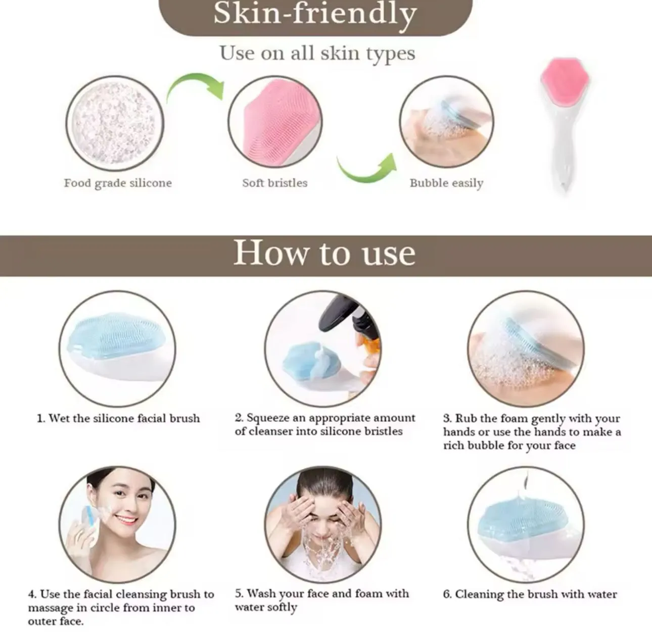 Huxia Beauty Face Cat Paw Silicone Face Scrubber and Blackhead Cleansing Brush For Girls and For women