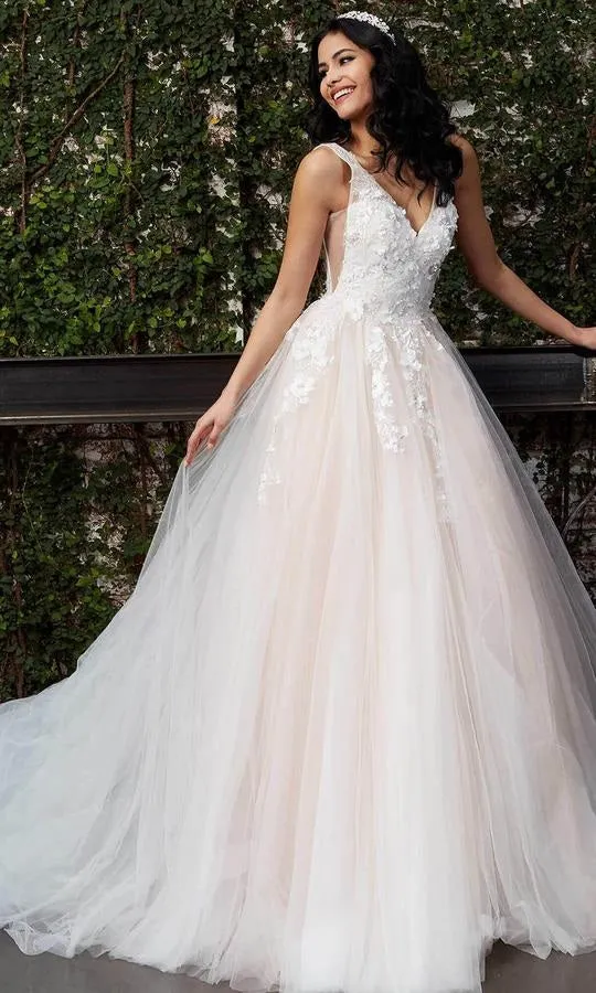 Jovani Bridal JB05353 Off White Blush Floral Appliques Bridal Ballgown A Line 3d Floral