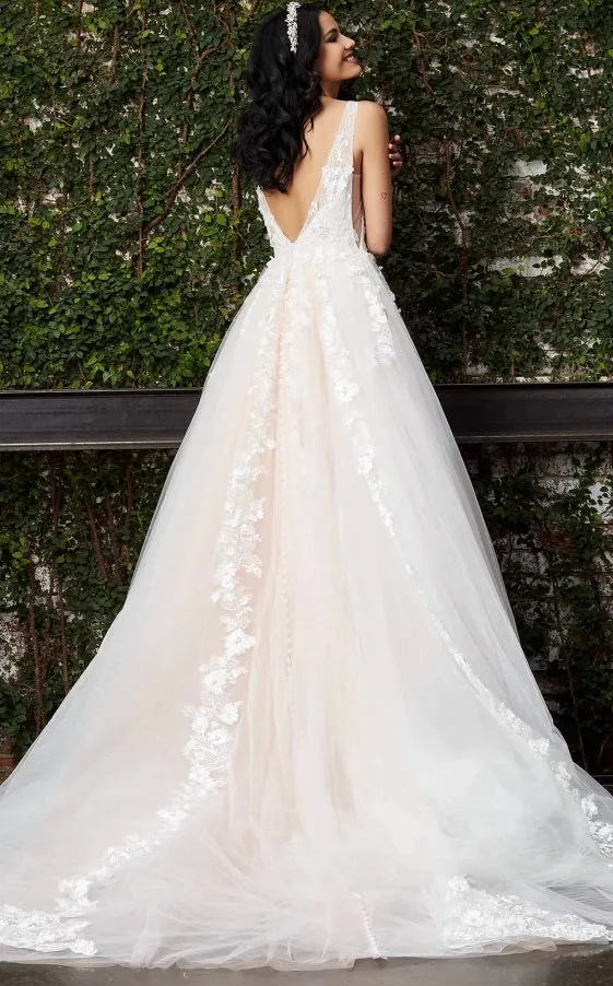 Jovani Bridal JB05353 Off White Blush Floral Appliques Bridal Ballgown A Line 3d Floral