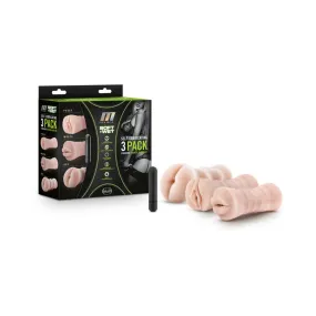 M for Men Soft   Wet Self-Lubricating 3-Pack Vibrating Stroker Sleeve Kit Beige
