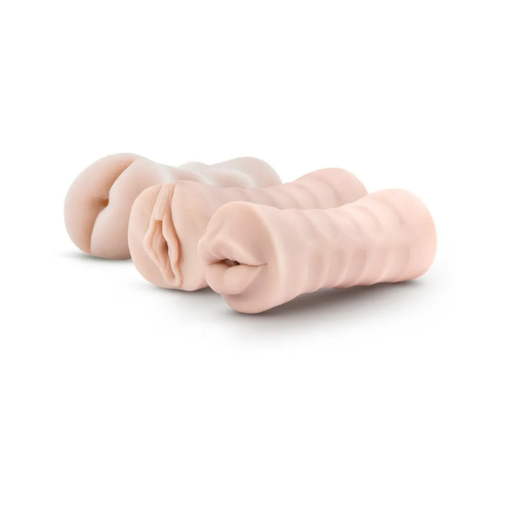 M for Men Soft   Wet Self-Lubricating 3-Pack Vibrating Stroker Sleeve Kit Beige