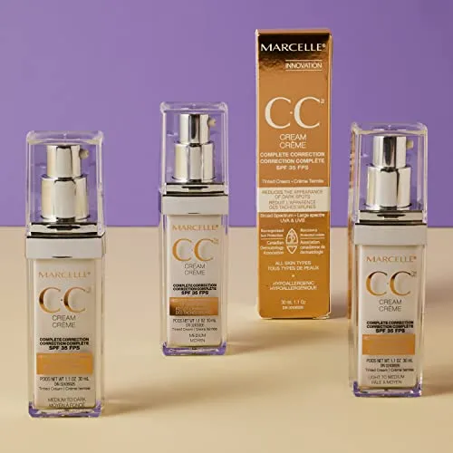 Marcelle CC Cream SPF 35, Medium, Complete Correction, Tinted Moisturizer, Non-Comedogenic, Perfume-Free, Paraben-Free, Oil-Free, Hypoallergenic, Cruelty-Free, 30 mL