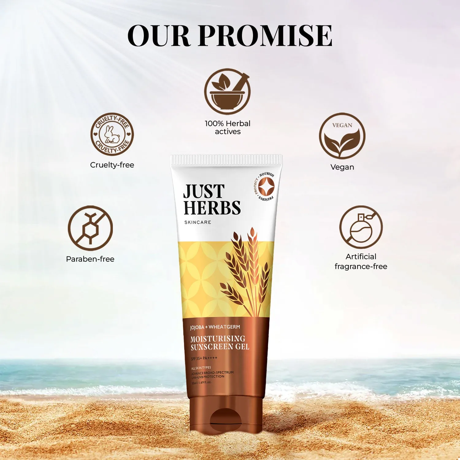 Moisturising Sunscreen Gel with SPF 35  PA     with Jojoba & Wheatgerm : 50 ml
