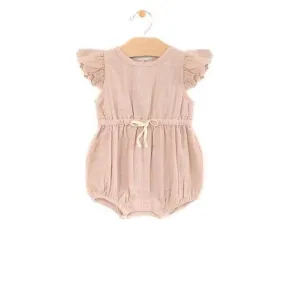 Muslin Waist Tie Romper - Soft Peach