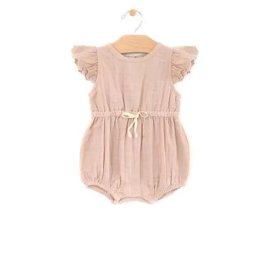 Muslin Waist Tie Romper - Soft Peach