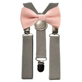 Romeo Boys Blush Pink Bow Tie and Grey Braces