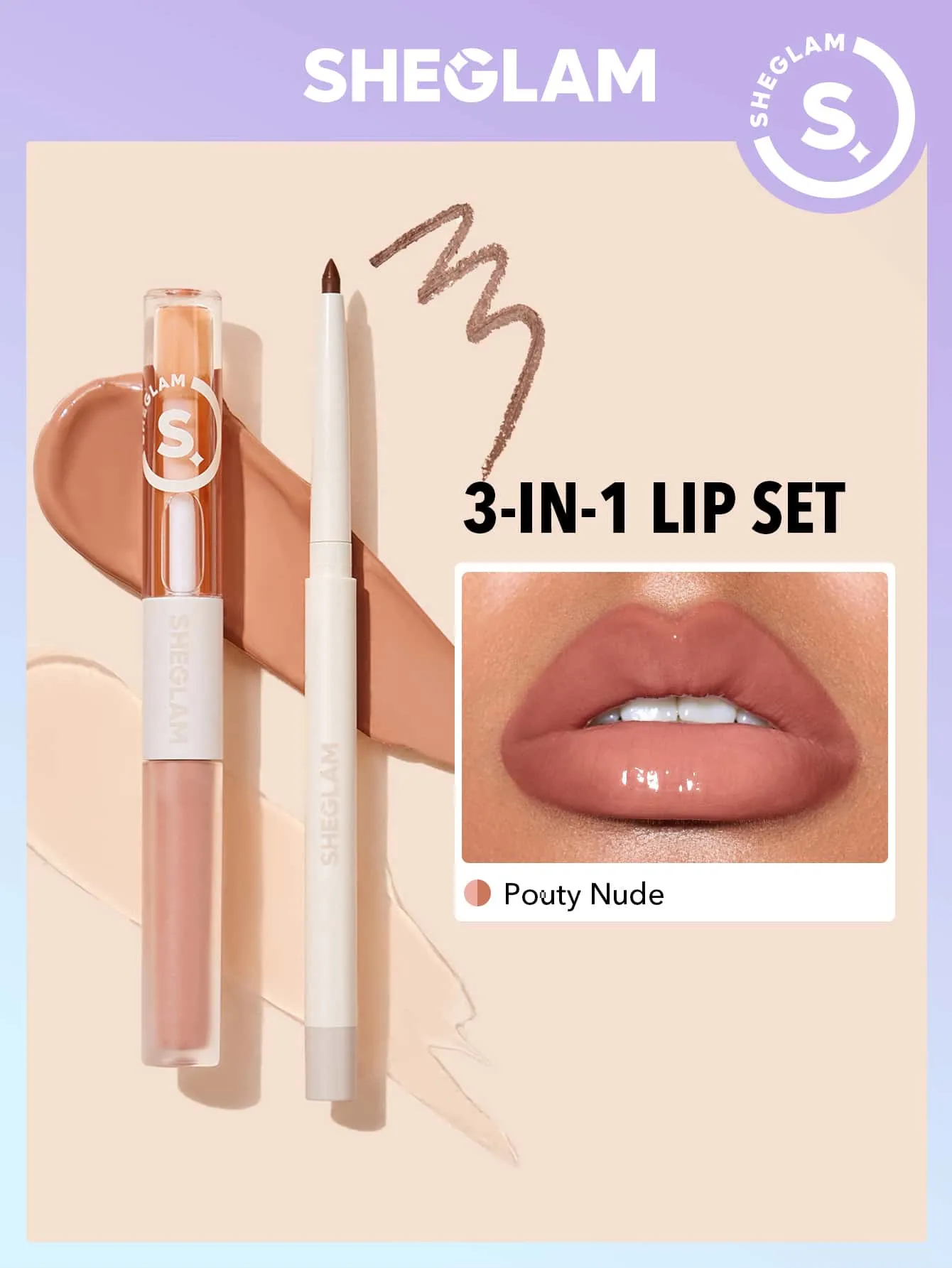 SHEGLAM Soft 90 s Glam Lip liner and Lip Duo Set Moody Taupe Lip Set