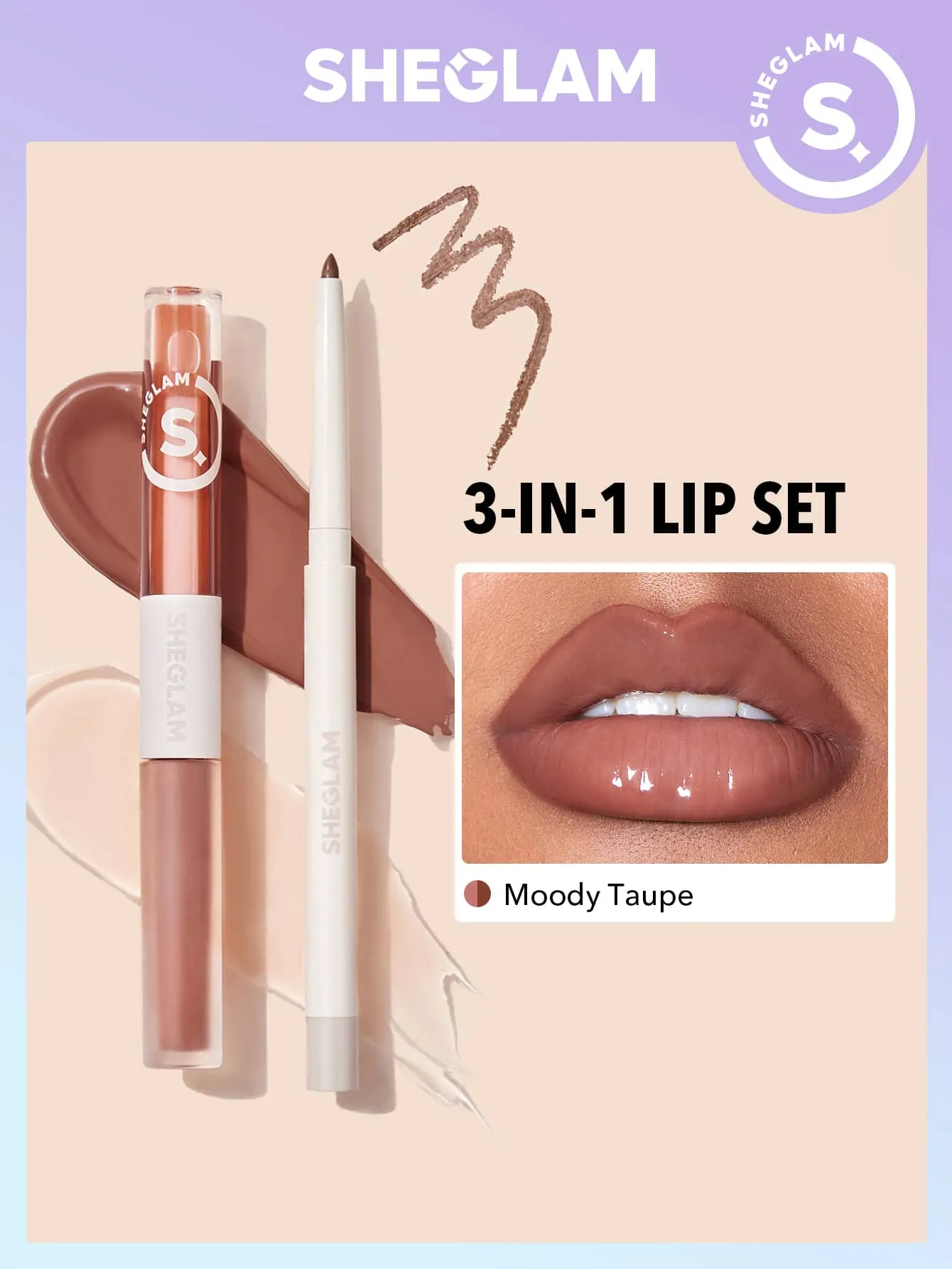 SHEGLAM Soft 90 s Glam Lip liner and Lip Duo Set Moody Taupe Lip Set
