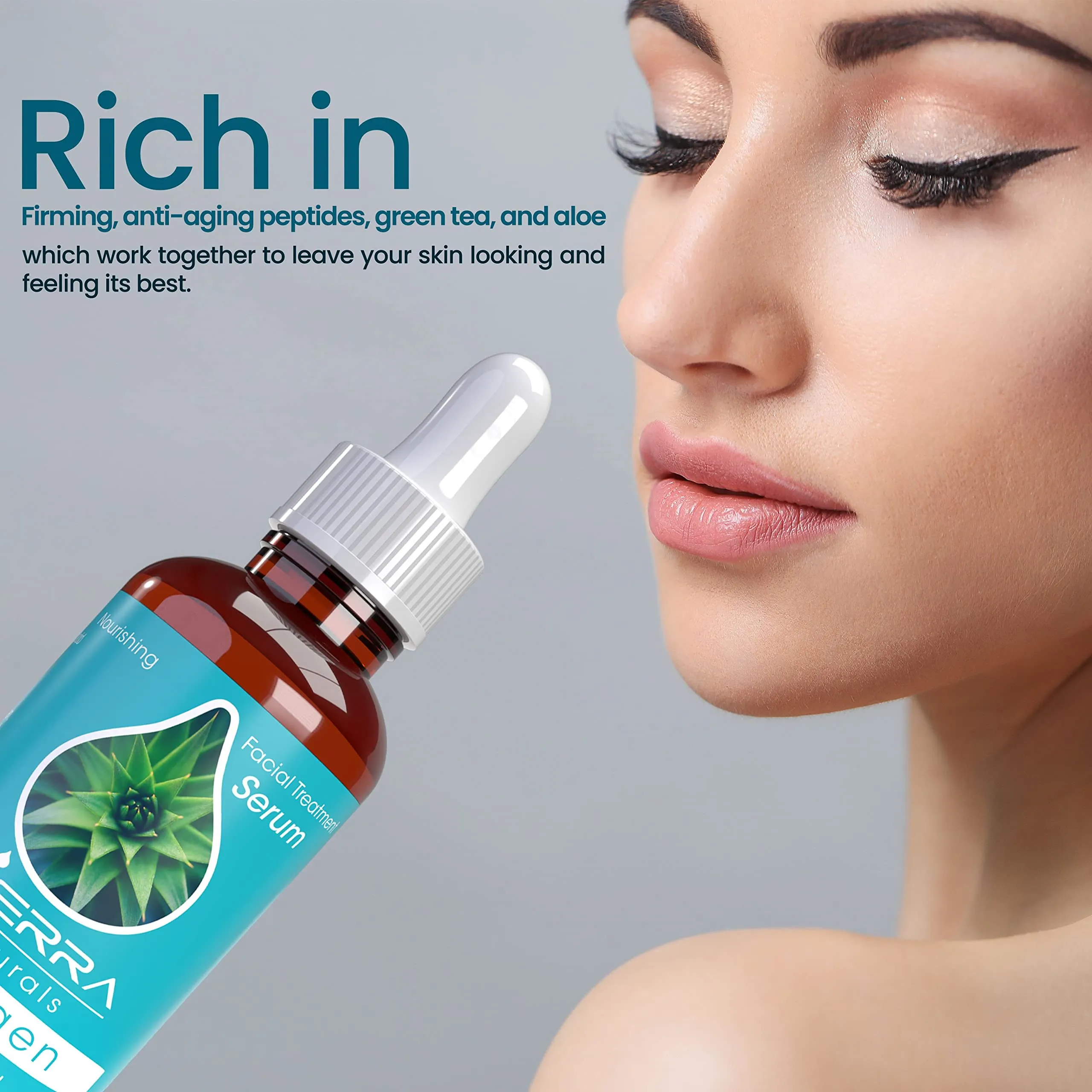 Sierra Naturals Collagen Facial Treatment Serum Firming with Peptides Green Tea and Aloe, 1 oz