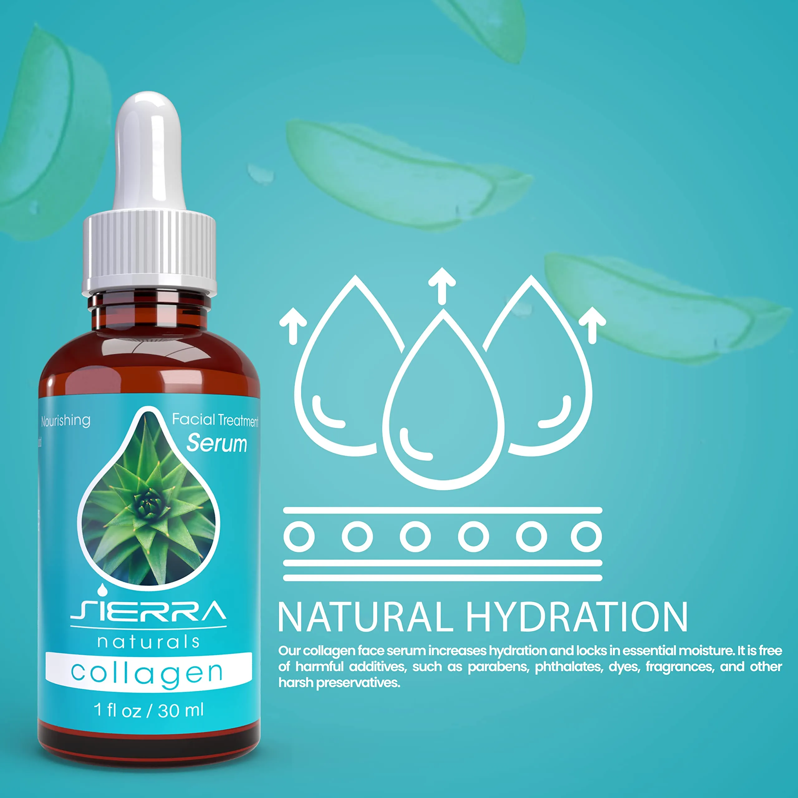 Sierra Naturals Collagen Facial Treatment Serum Firming with Peptides Green Tea and Aloe, 1 oz