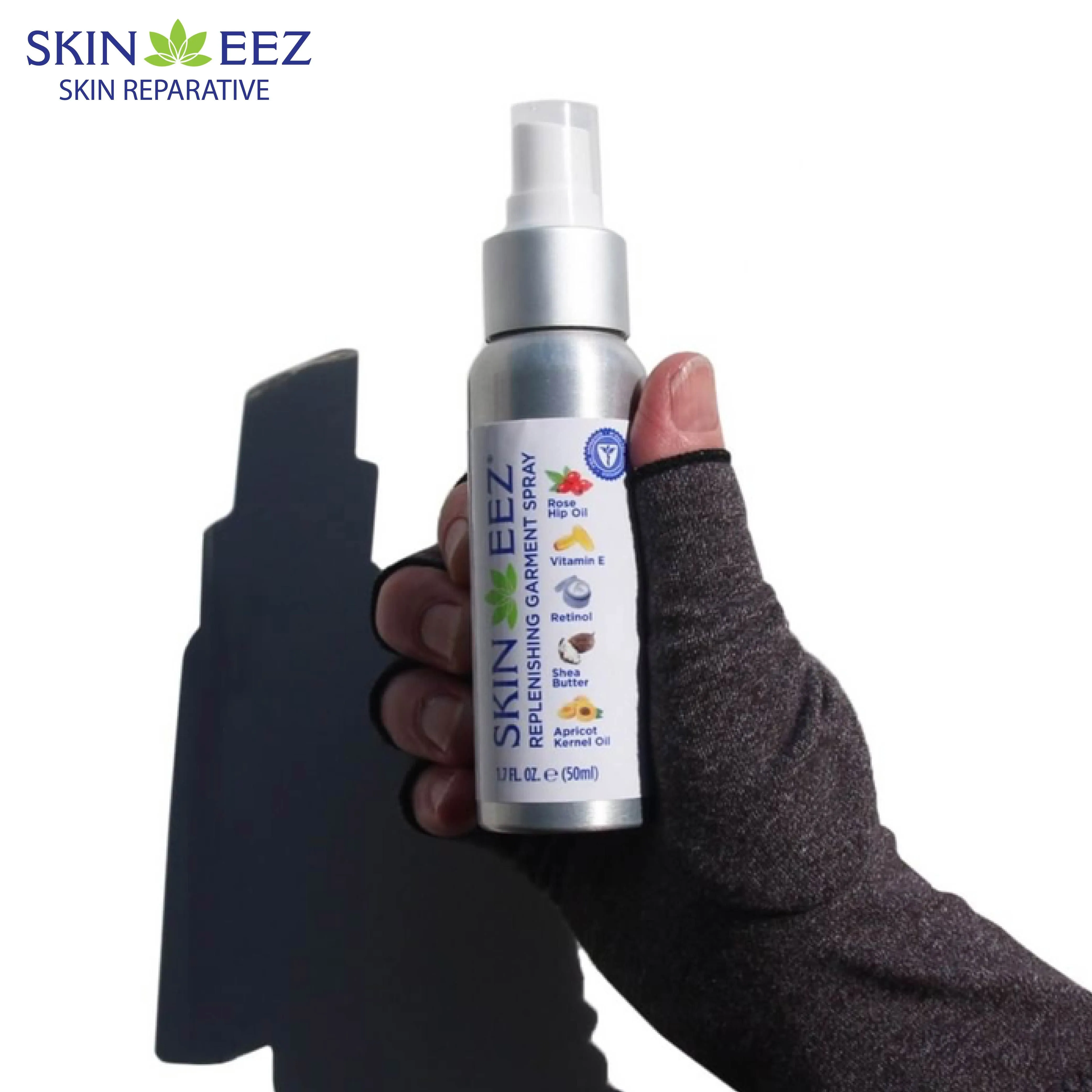 Skineez Garment Replenishing Spray for Foot and Hand Care, Re-Infuses Retinol, Shea Butter, Vitamin E, Rose Hip Oil & More to Nourish and Protect Skin, Wash Garments then Spray, 1.7 fl oz, Pack of 1